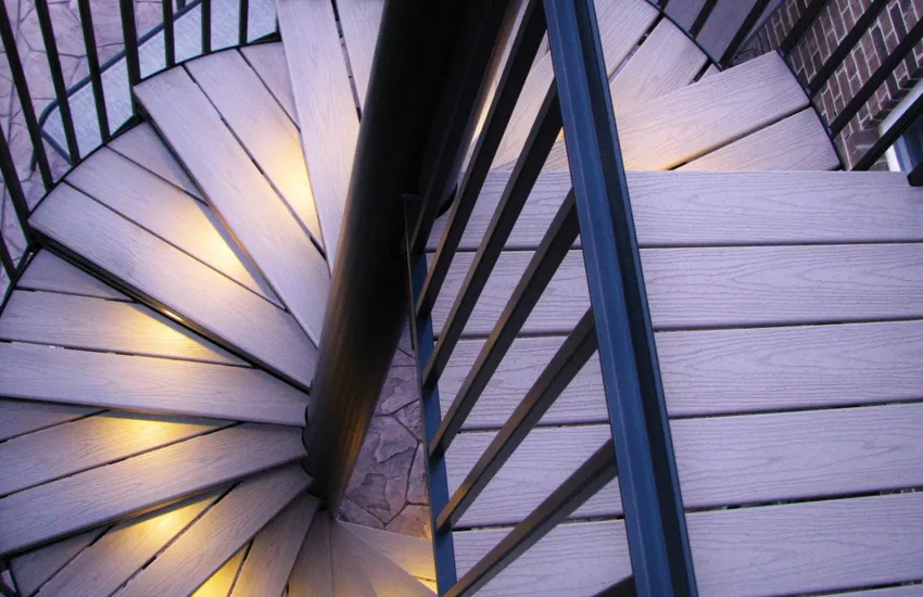 LED lighting on spiral deck staircase