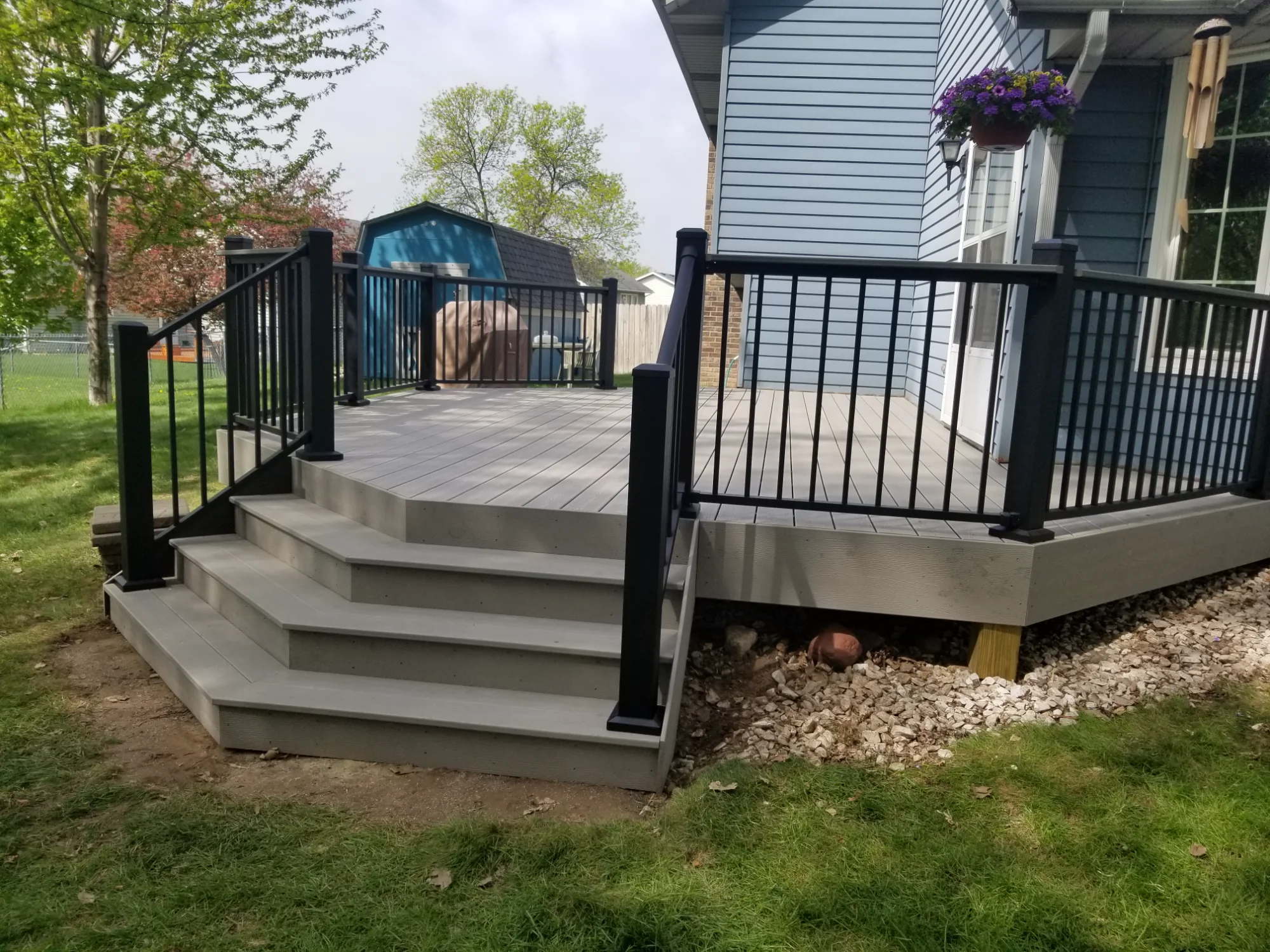 Composite deck with black railings